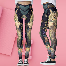 Art Deco Dusty Rose Cat Lover Yoga Leggings