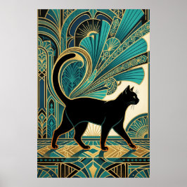 Art Deco Egyptian Black Cat Wall Art Poster