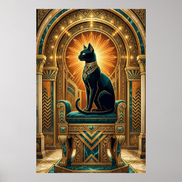 Art Deco Egyptian Throne Cat Wall Art Poster