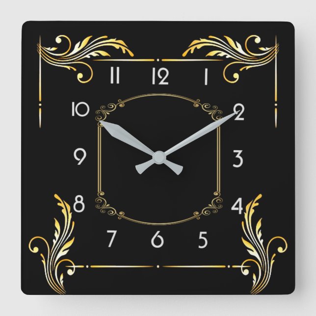 Art Deco, einfach schwarz Quadratische Wanduhr (Vorderseite)