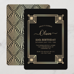 Art Deco Elegant 50. Geburtstag Einladung
