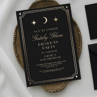 Art Deco Elegant Black Gold 20s Classic Geburtstag Einladung