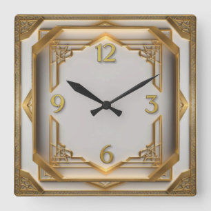 Art Deco Elegant Gold Quadratische Wanduhr
