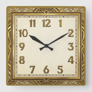 Art Deco Elegant Gold Quadratische Wanduhr