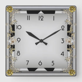 Art Deco Elegant Gray Quadratische Wanduhr