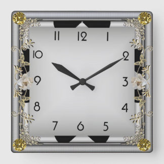 Art Deco Elegant Gray Quadratische Wanduhr