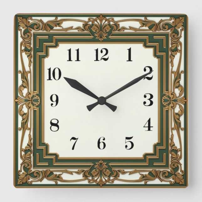 Art Deco Elegant Green Quadratische Wanduhr (Vorderseite)