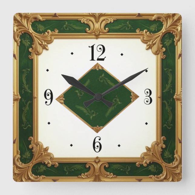 Art Deco Elegant Green Quadratische Wanduhr (Vorderseite)