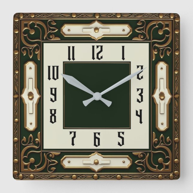 Art Deco Elegant Green Quadratische Wanduhr (Vorderseite)