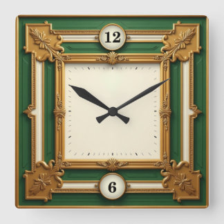 Art Deco Elegant Green Quadratische Wanduhr