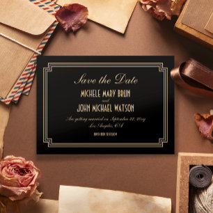 Art Deco Elegant Klassisch Schwarz Gold Save the D Date