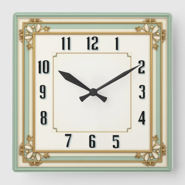 Art Deco Elegant Mint Quadratische Wanduhr (Vorderseite)