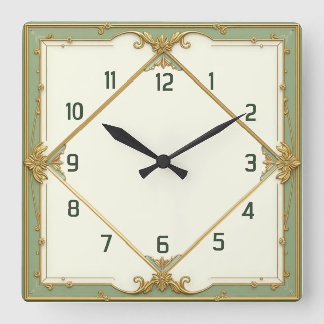 Art Deco Elegant Mint Quadratische Wanduhr (Vorderseite)