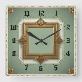Art Deco Elegant Mint Quadratische Wanduhr