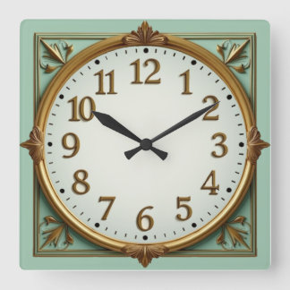 Art Deco Elegant Mint Quadratische Wanduhr