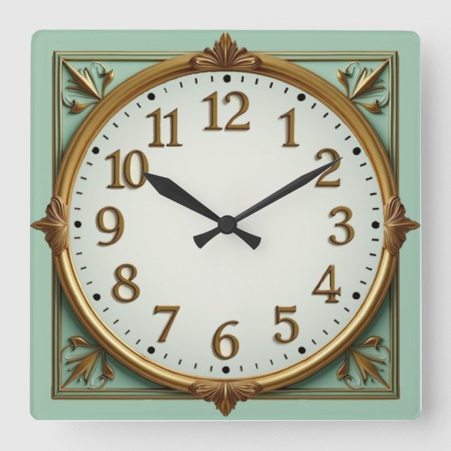 Art Deco Elegant Mint Quadratische Wanduhr (Vorderseite)