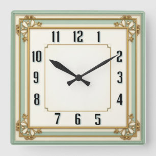 Art Deco Elegant Minze Quadratische Wanduhr