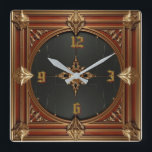 Art Deco Elegant Red Quadratische Wanduhr<br><div class="desc">Great clock design. You will love it like others. Be free to use this design for other product you like or to customize and add your text. Follow me for more. Thank you. Have a nice day.</div>