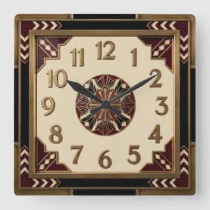 Art Deco Elegant Rot Quadratische Wanduhr