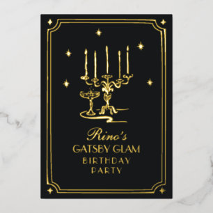 Art Deco Elegant Schwarz Gold 20er Klassiker Folieneinladung
