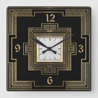 Art Deco Elegant Schwarz Quadratische Wanduhr