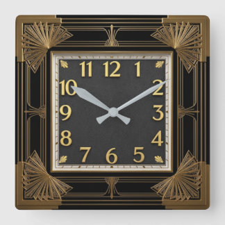 Art Deco Elegant Schwarz Quadratische Wanduhr