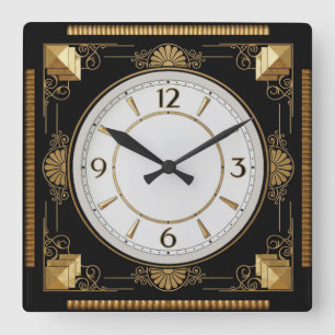 Art Deco Elegant Schwarz Quadratische Wanduhr