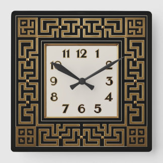 Art Deco Elegant Schwarz Quadratische Wanduhr