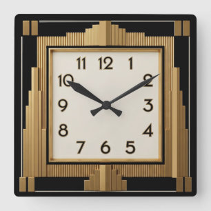 Art Deco Elegant Schwarz Quadratische Wanduhr