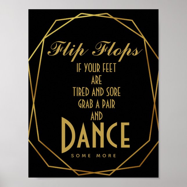 Art déco élégant tongs or & noir (Devant)