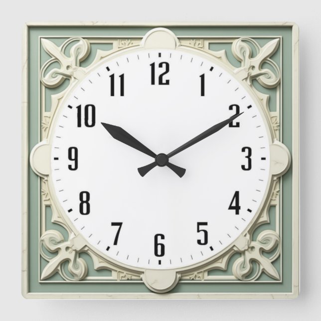 Art Deco Elegant White Quadratische Wanduhr (Vorderseite)