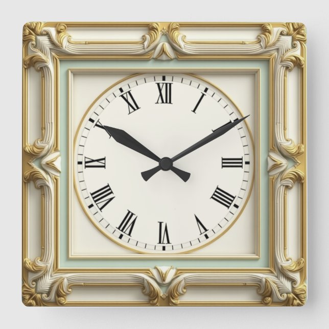 Art Deco Elegant White Quadratische Wanduhr (Vorderseite)