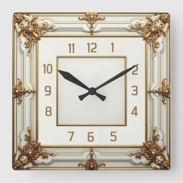 Art Deco Elegant White Quadratische Wanduhr (Vorderseite)