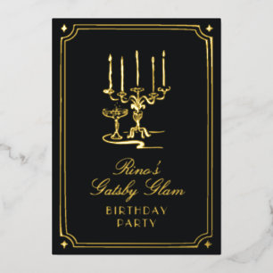 Art Deco Elegante Black Gold 20s Classic Wedding Folieneinladung