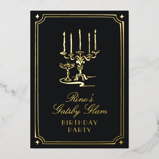 Art Deco Elegante Black Gold 20s Classic Wedding Folieneinladung (Vorderseite)