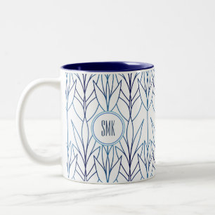 Art Deco Elegante Blätter Blaue Vegetation Zweifarbige Tasse