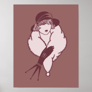 Art Deco elegante Dame mit Hut Poster