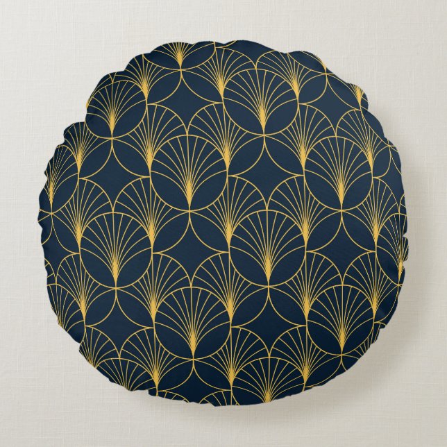 Art Deco Elegante: Fanmotive Rundes Kissen (Vorderseite)