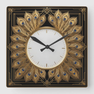 Art Deco Elegante Feder Quadratische Wanduhr