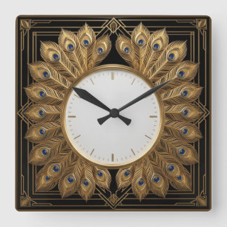 Art Deco Elegante Feder Quadratische Wanduhr