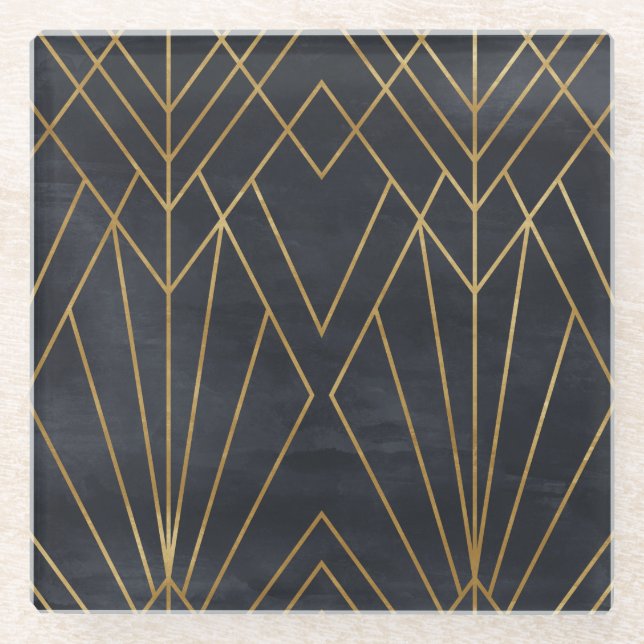Art Deco Elegante: Geometrischer Glamour Glasuntersetzer (Vorderseite)
