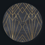 Art Deco Elegante: Geometrischer Glamour Große Wanduhr<br><div class="desc">Nahtloses geometrisches Muster auf Papiertextur. Art Deco Hintergrund Art Deco vibriert in einem subtilen geometrischen Muster. Klassisch und elegant! Art-Deco-Eleganz,  ein feines Muster für eine klassische Touch. Kunst,  geometrischer,  Hintergrund,  Gold,  nahtlos,  Dekoration,  klassisch,  dunkel,  Ornament,  modern,  golden,  Abbildung,  Textur,  Retro,  Linie,  Blau,  Dekoration,  Packpapier,  elegantes Muster,  geometrische Dekoration</div>