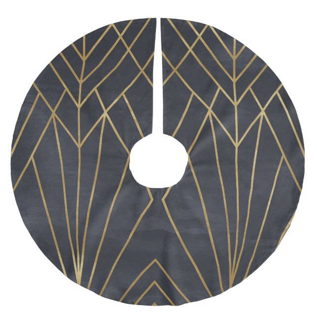 Art Deco Elegante: Geometrischer Glamour Polyester Weihnachtsbaumdecke (Vorderseite)