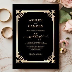 Art Deco Elegante Goldrahmen-Hochzeit Einladung