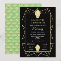 Art Deco Elegante Grüne Goldene Abendhochzeit