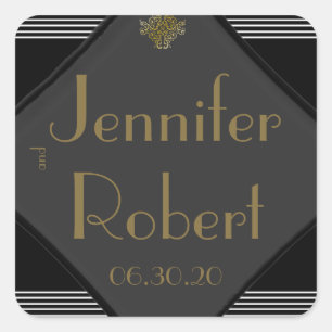 Art Deco-Elegante Hochzeitssiegel Quadratischer Aufkleber