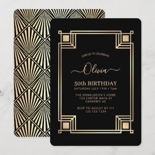 Art Deco Eleganter Goldrahmen Geburtstag Einladung