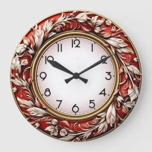 Art Deco Eleganter roter Wand Große Wanduhr