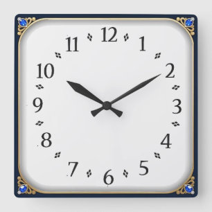 Art Deco Elegantes Blau Quadratische Wanduhr
