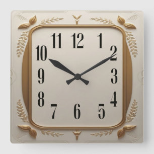 Art Deco Elegantes Gold Quadratische Wanduhr